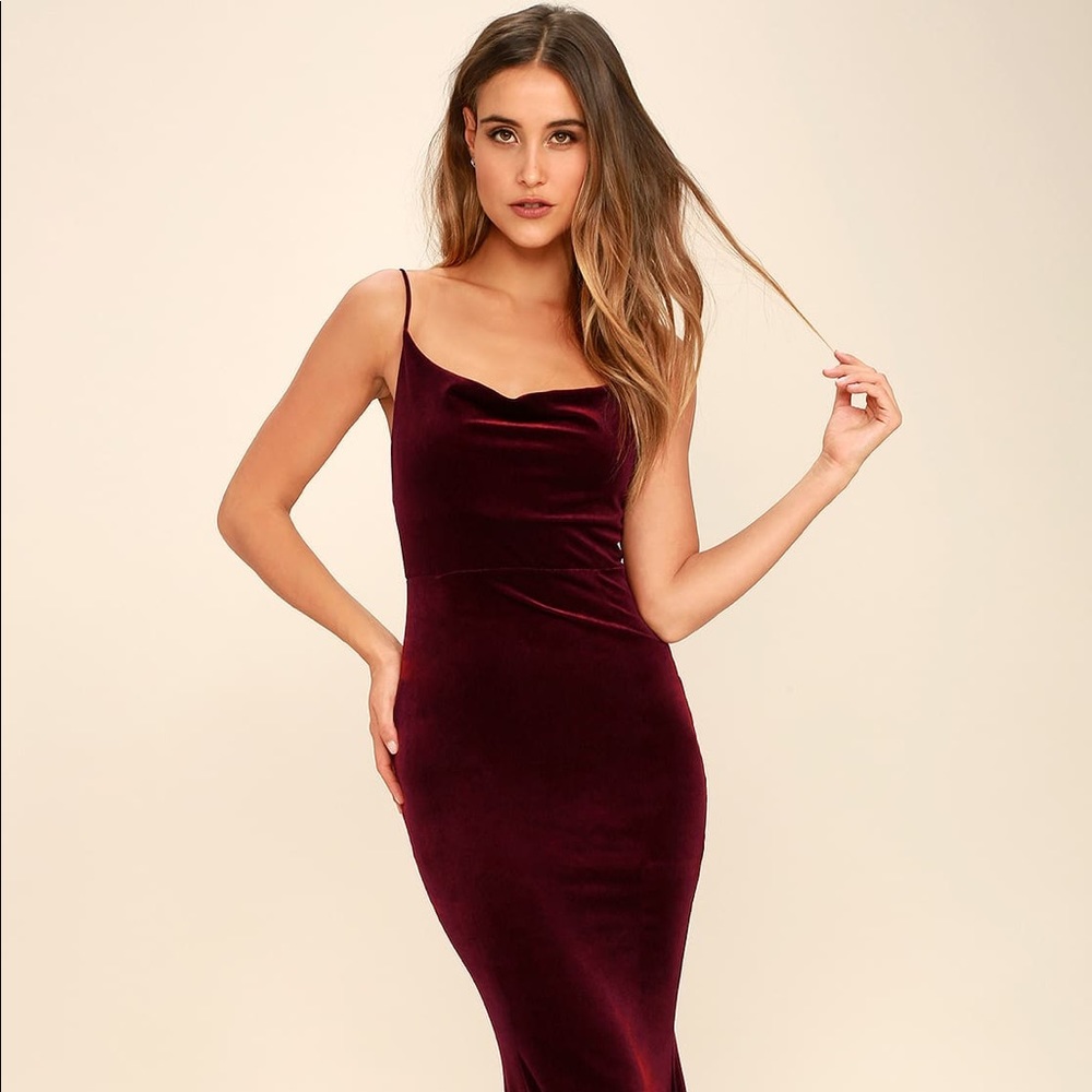 Lulus Sorceress Burgundy Velvet Maxi Dress